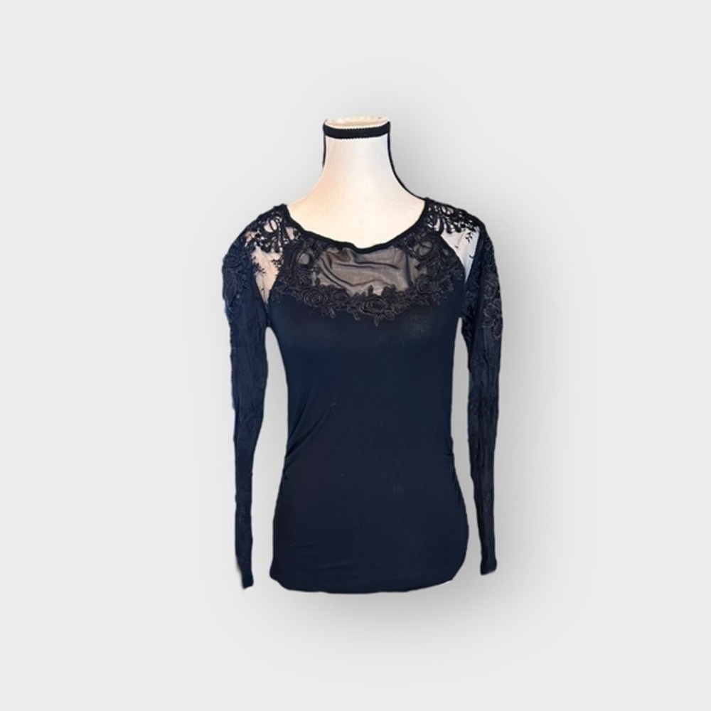 Women’s Vintage Designer Black Collection Medium Mesh Appliqué Embroidered Top M